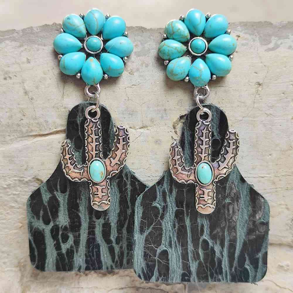 Turquoise Cactus Dangle Earrings