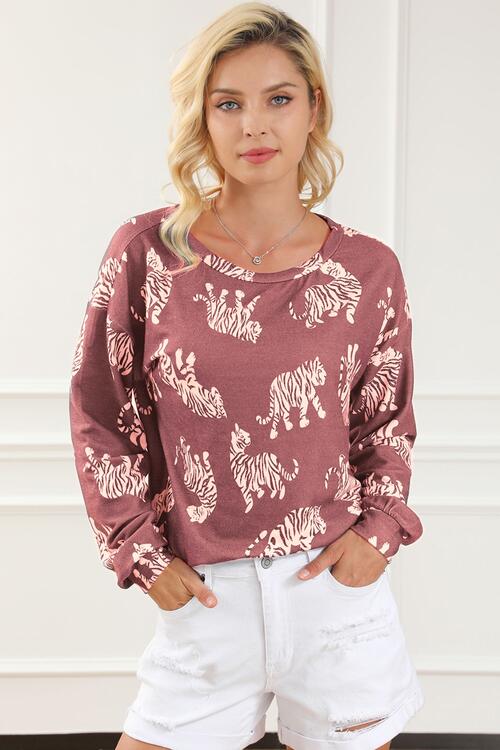 Animal Print Round Neck Sweatshirt